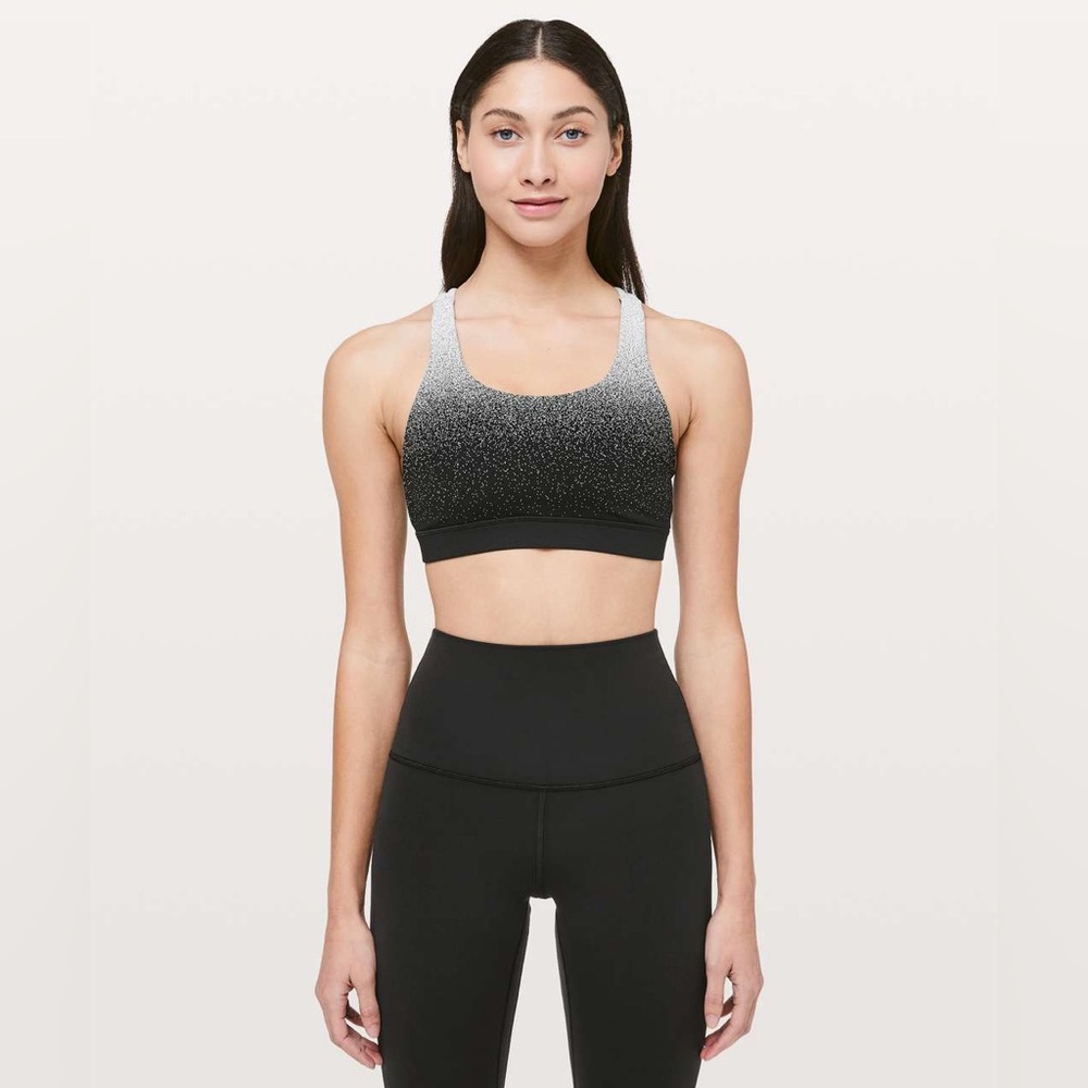 LULULEMON Energy Bra Ombre Speckle Stop Jacquard EB Black White Size 4